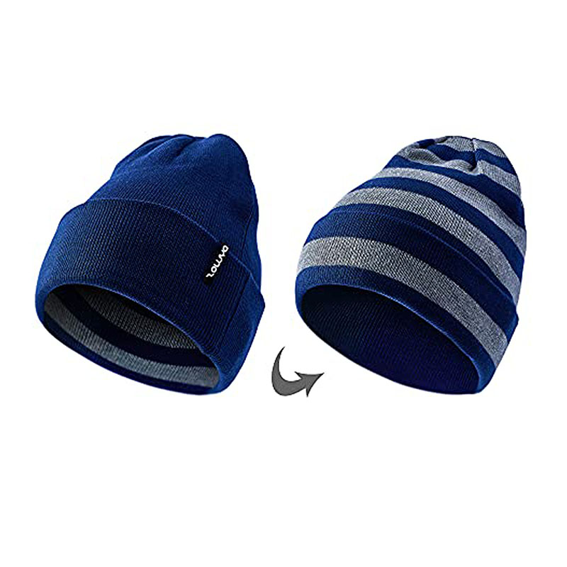 Reversible Stripe Beanies Custom Logo Acceptable - 图片 2