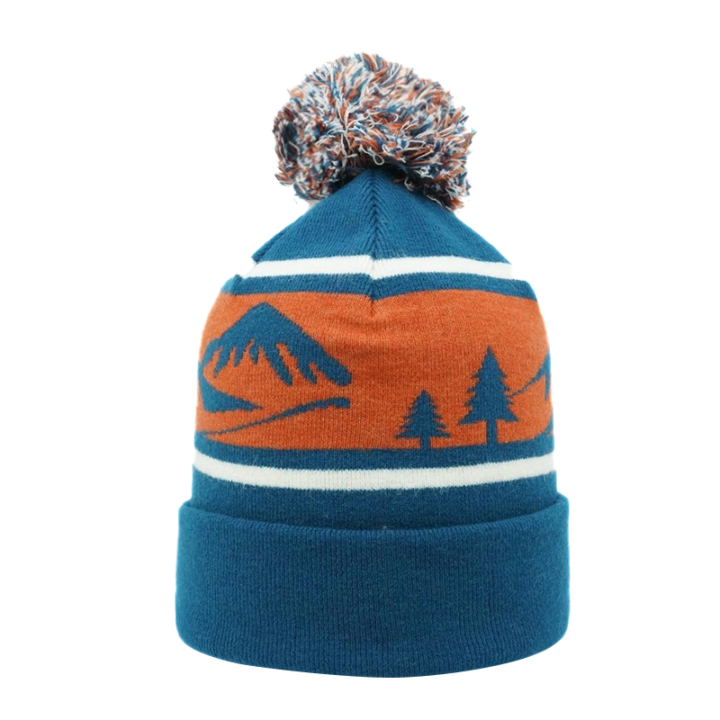 Recycled Mountain Scene Jacquard Pompom Beanie - 图片 2